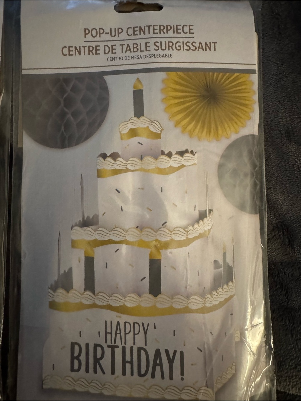 Happy Birthday Pop-Up Centerpiece - White & Gold